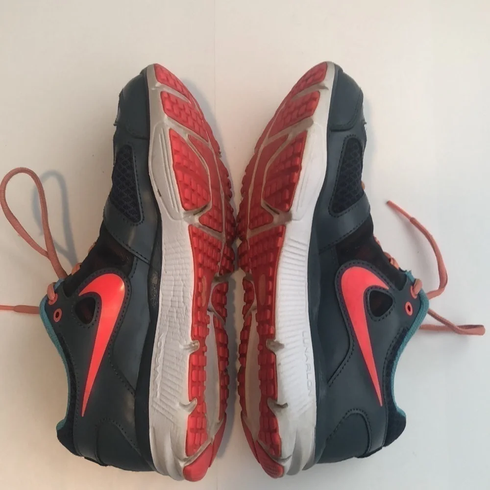 Nike Lunaforever running shoes in dark grey blue peachy colors side swoosh